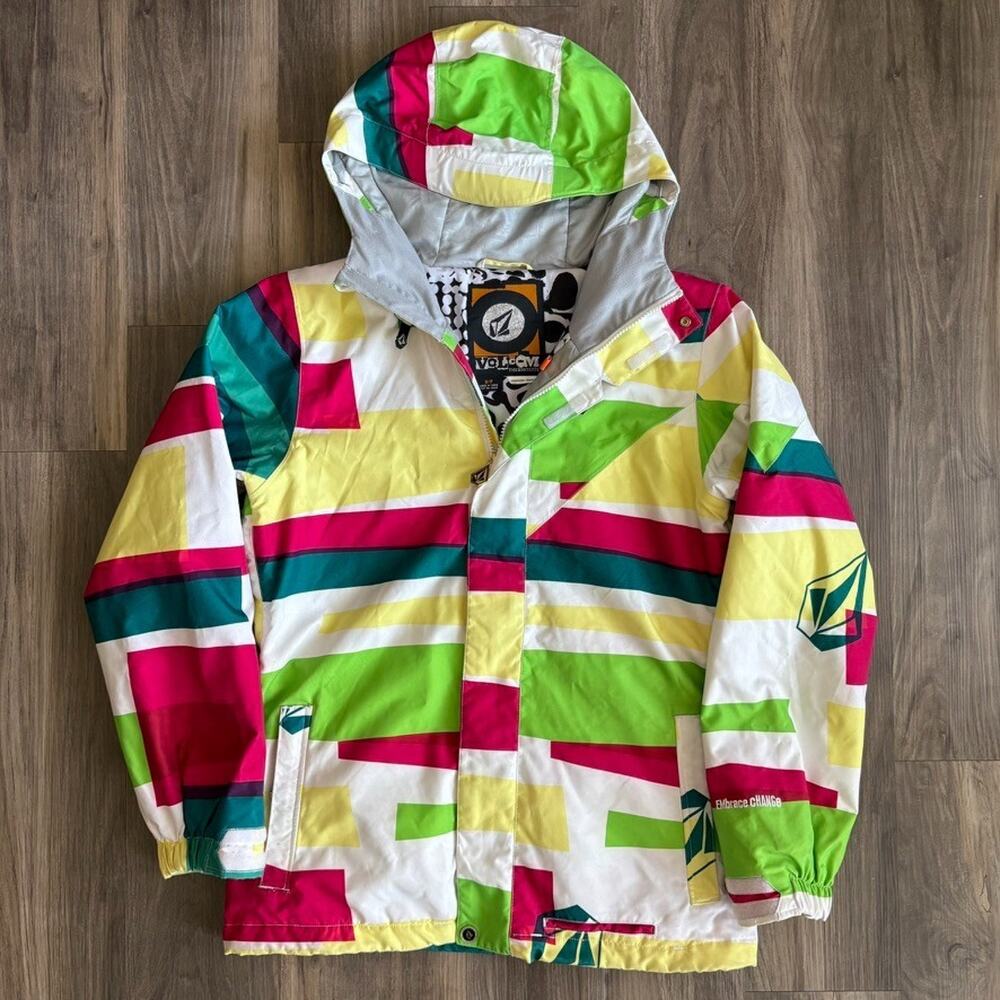 Volcom Thermonite Snowboard Jacket Women's Size S Multicolor Stripes 10000mm Ski